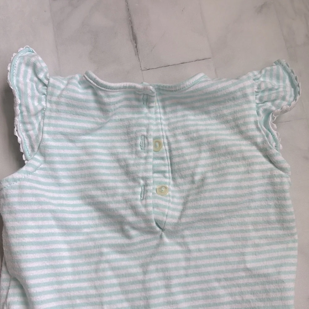 Ralph Lauren Aqua Striped Flutter Sleeve Bodysuit for Baby Girls
